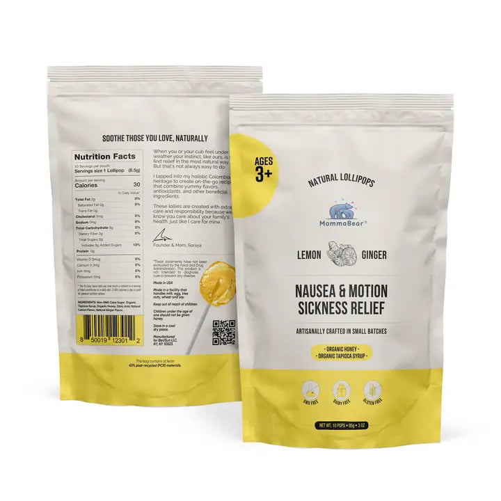 Motion Sickness & Nausea Relief Lollipops (Lemon Ginger)