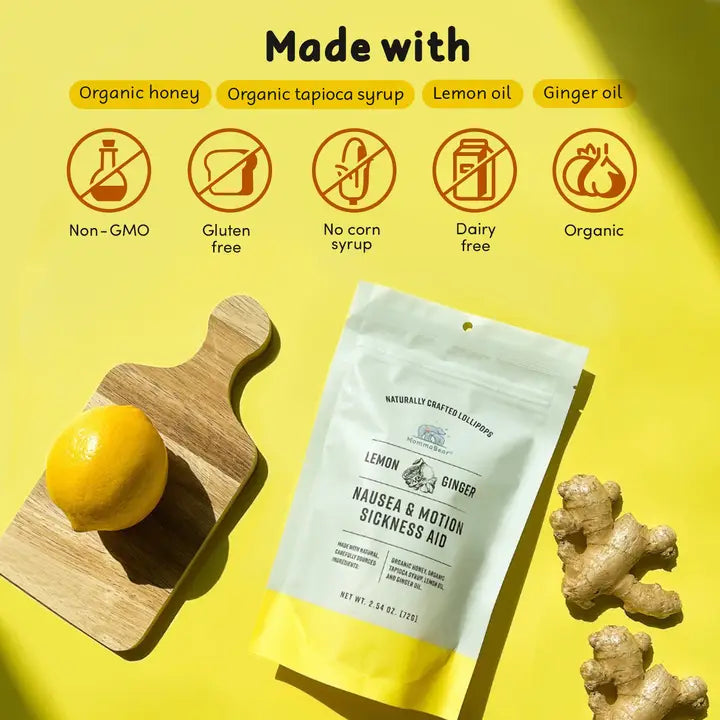 Motion Sickness & Nausea Relief Lollipops (Lemon Ginger)