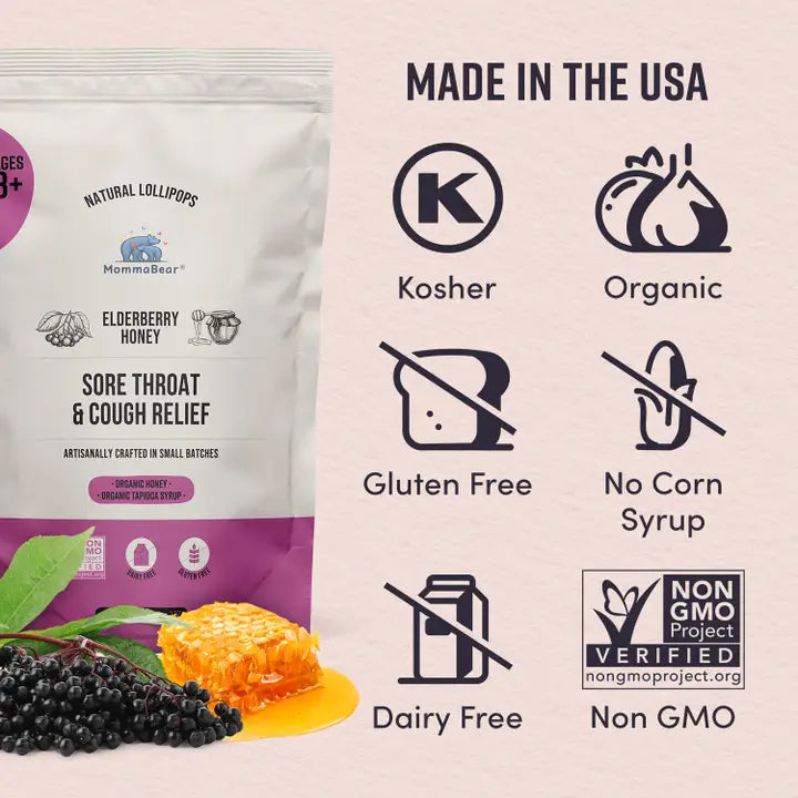 Organic Elderberry & Honey Cough & Cold Support Lollipops
